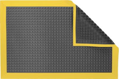 ESD Anti-Fatigue Floor Mat with 5 cm Yellow Bevel | Nitrile Smooth Conductive ESD | Black | 50 x 120 cm | Grounding Cord + Snap (15')